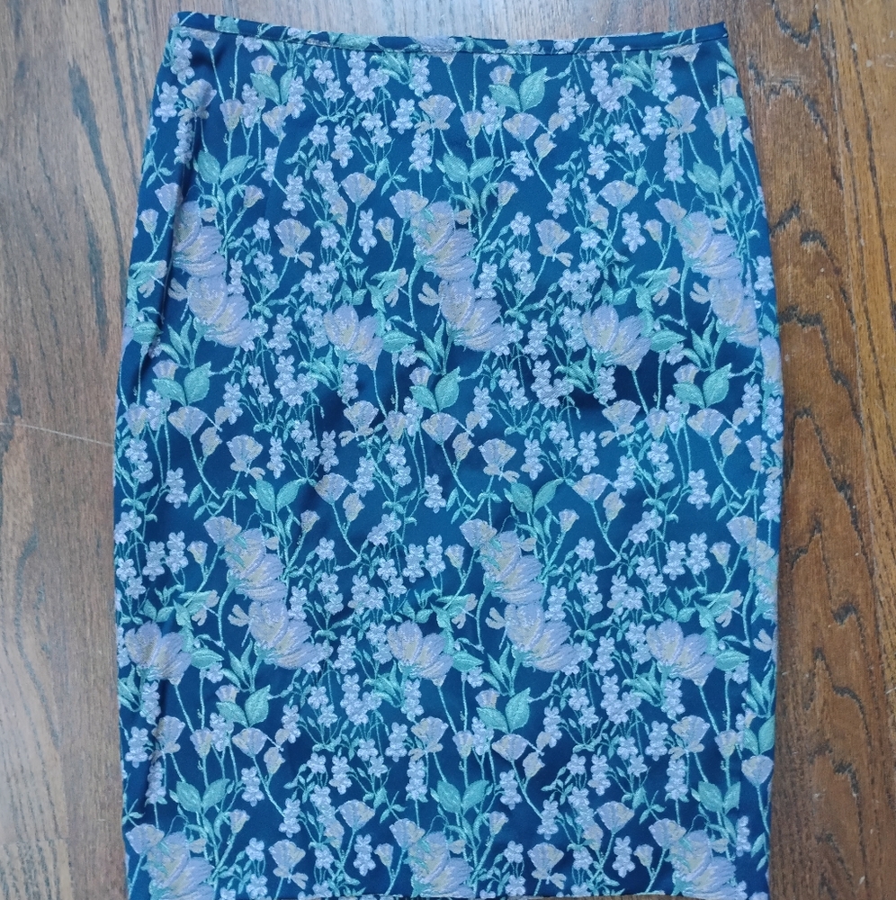 Brooks Brothers Navy Blue Floral Pencil Skirt